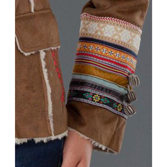 Desigual Festival Embroidered Faux Suede Shearling Boho Jacket Medium EUC - Picture 2 of 11